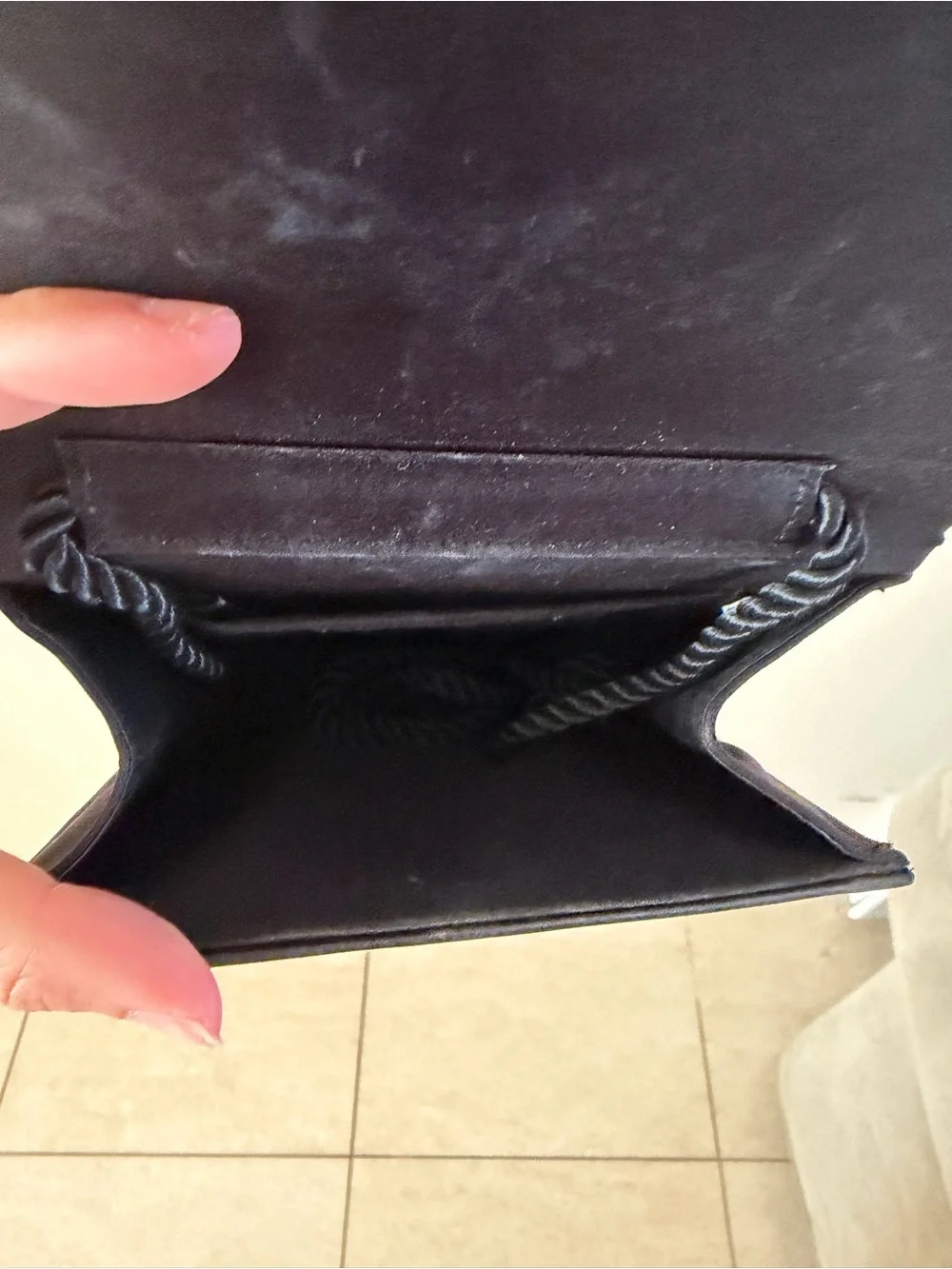 Elegant Black Satin Floral-Trim Evening Clutch